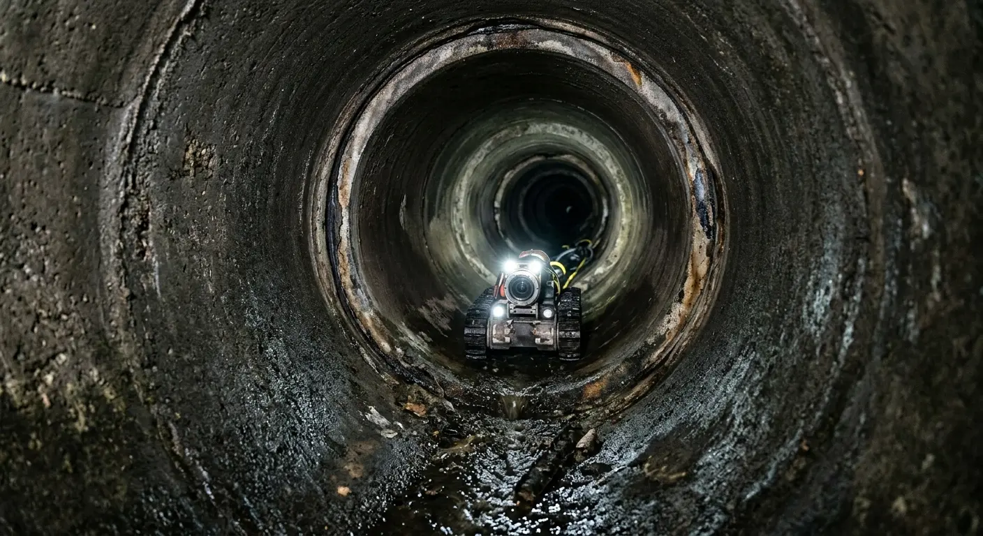 Robotic sewer camera inspecting pipe interior for Sewer Line Cleaning in Greenville